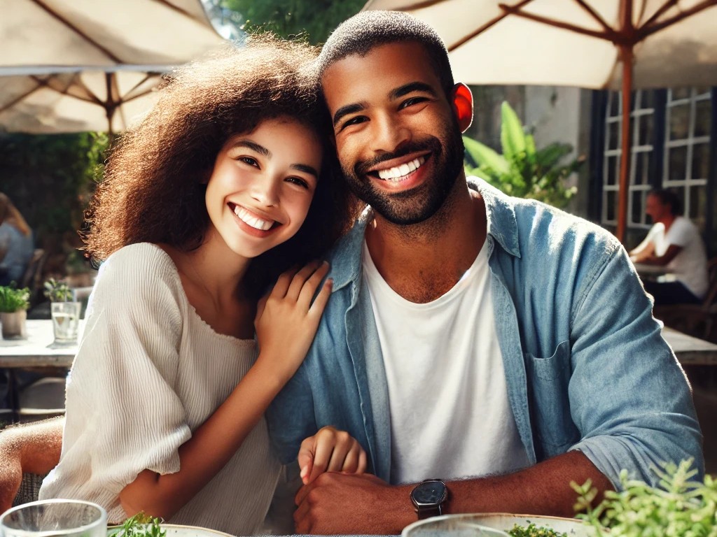 Couple laughing together on a date